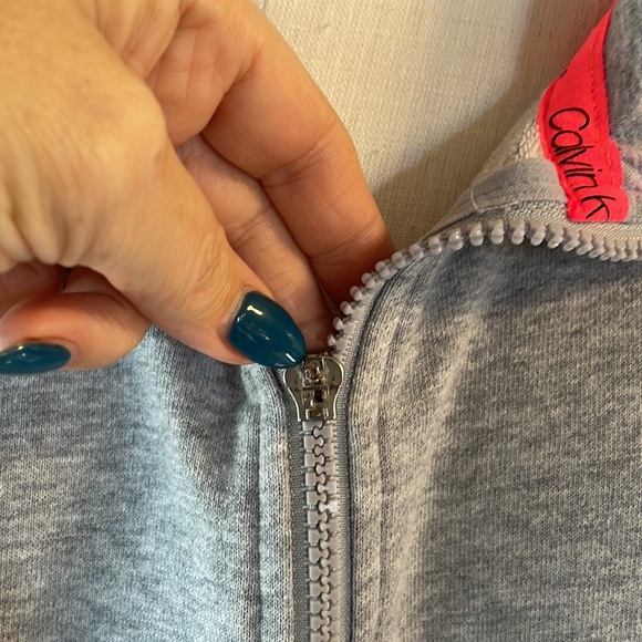 CALVIN KLEIN LOGO women’s plus PERFORMANCE 1/2 zip sweatshirt grey pockets 2X - Picture 17 of 17